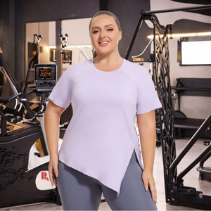 Women's Plus Size Breathable Eco-Friendly Crew Neck Pilates Training Top Slit Short-Sleeved <b>Yoga</b> <b>T</b>-<b>Shirt</b> Fitness Sportswear - Product Image 3