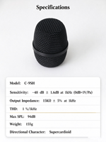 Tête de microphone à condensateur de remplacement pour micro sans fil portable, grille métallique pour diffusion en direct