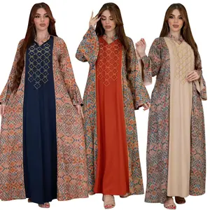 J-32 Muslim national dress fashion print color robe hot diamond robe abaya women muslim dress