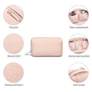 Kingsons Pink <b>Makeup</b> Bag Zipper Closure Solid Color Multi Function Cosmetic <b>Case</b> For Women Everyday Use - Product Image 2