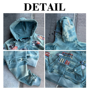 เสื้อฮู้ดดี้ผู้ชายสไตล์สตรีทแวร์ ปักลายแบบคัสตอม ผ้าคอตตอนหนานุ่ม ขาดรุ่ย ดีไซน์วินเทจ ล้างสีแบบแอซิดวอช ทรงครอป - Product Image 6