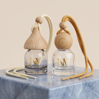 Diffuseur de parfum pour voiture en verre rond miniature personnalisé, flacon vide de 5 ml et 8 ml avec bouchon en bois, désodorisant suspendu, fabrication en usine