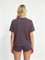 Kaos Crop Wanita Bergaris Bahan Katun Lengan Pendek Slim Fit Y2K Musim Panas Kasual OEM Pabrik