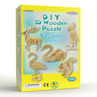 Puzzle 3D en bois DIY, ensemble de 5 animaux assortis, jouet éducatif à assembler, cerf, écureuil, décoration de bureau pour enfants