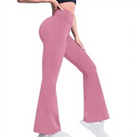 Pantalon de yoga pour femme à taille haute, effet galbant des hanches, micro-évasé, très élastique, respirant, longueur intégrale, motif uni, sensation seconde peau, pour le sport