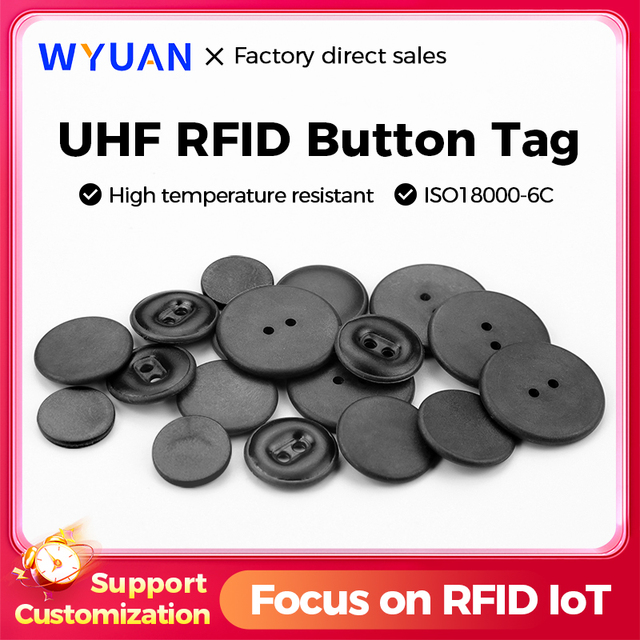 WYUAN Washable UHF RFID Button Tag PPS Waterproof High Temperature Resistant Round Laundry Label for Clothes Garments Management