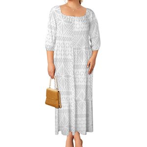 批发新款Puletasi萨摩亚连衣裙女性优雅长鱼尾连衣裙定制印花波利尼西亚岛派对舞会连衣裙 - Product Image 4