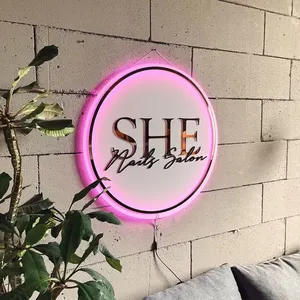 Custom Backlit Signs UV Printed LED Acrylic Round Logo for Business Homes Offices