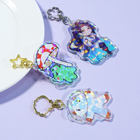 Porte-clés en plastique transparent avec impression double face, motif animal de dessin animé, avec accessoires