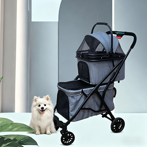 Poussette pour animaux de compagnie à double étage, haute qualité, respirante, espace séparé, 4 roues, pliable, <span class=keywords><strong>chariot</strong></span> de voyage pour chiens et chats jumeaux - Product Image 4
