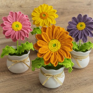 Nuevo ramo de crisantemos africanos de hilo tejido a crochet, lindo ramo de simulación de cuatro hilos para decoración de escritorio. - Product Image 2