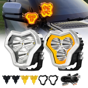 Phare auxiliaire Tri Spot 90W 9900LM avec modes de poursuite DRL blanc ambre, 4 pouces, pour 4x4 tout-terrain, monté sur montant A et charnière de capot, pour camions - Product Image 1