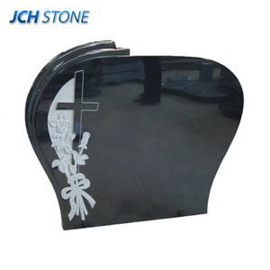 Tinh khiết Granite Đen Đá bia mộ bia mộ tượng đài bia mộ với <span class=keywords><strong>Cross</strong></span> hoa hồng hoa cây chạm khắc - Product Image 1