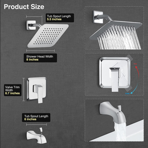 Aquacubic Bộ Vòi Trộn Độc Đáo Tạo Mưa 8 Inch Nước Nóng Lạnh Bộ Vòi Hoa Sen Phòng Tắm Gắn Tường - Product Image 6