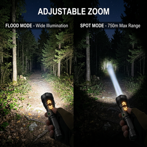 Lampe torche tactique magnétique zoomable longue portée 1000m, LED laser blanc 5050, rechargeable USB-C, avec fonction Power Bank et projecteur de recherche - Product Image 3