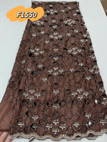 Tissu en dentelle brodée de perles multicolores de luxe en voile de polyester pour mariage à Dubaï et costumes de scène