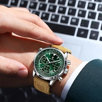 POEDAGAR 960 Chronographe Luxe Nouveau Design Bracelet en Cuir Montres à Quartz pour Hommes 30M de Profondeur Étanche Lumineux Mains Montre pour Hommes