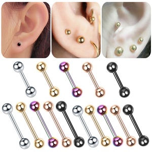 Piercing <span class=keywords><strong>de</strong></span> barra recta <span class=keywords><strong>de</strong></span> acero quirúrgico con rosca externa para lengua, pezón, oreja, hélix, tragus, cartílago e industrial - Product Image 2