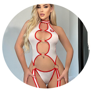 Lingerie sexy, uniforme d'infirmière avec découpes, bretelles dos nu, body string, body à découpes - Product Image 4