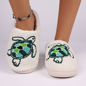 Chaussons d'intérieur chauds et mignons en forme de tortue, en peluche douce, confortables, en polaire Sherpa, pour la maison - Product Image 4