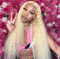 Perruque Full Lace Deep Wave naturelle Blonde 613, 30 pouces, perruque Lace Frontal Wig transparente Deep Wave