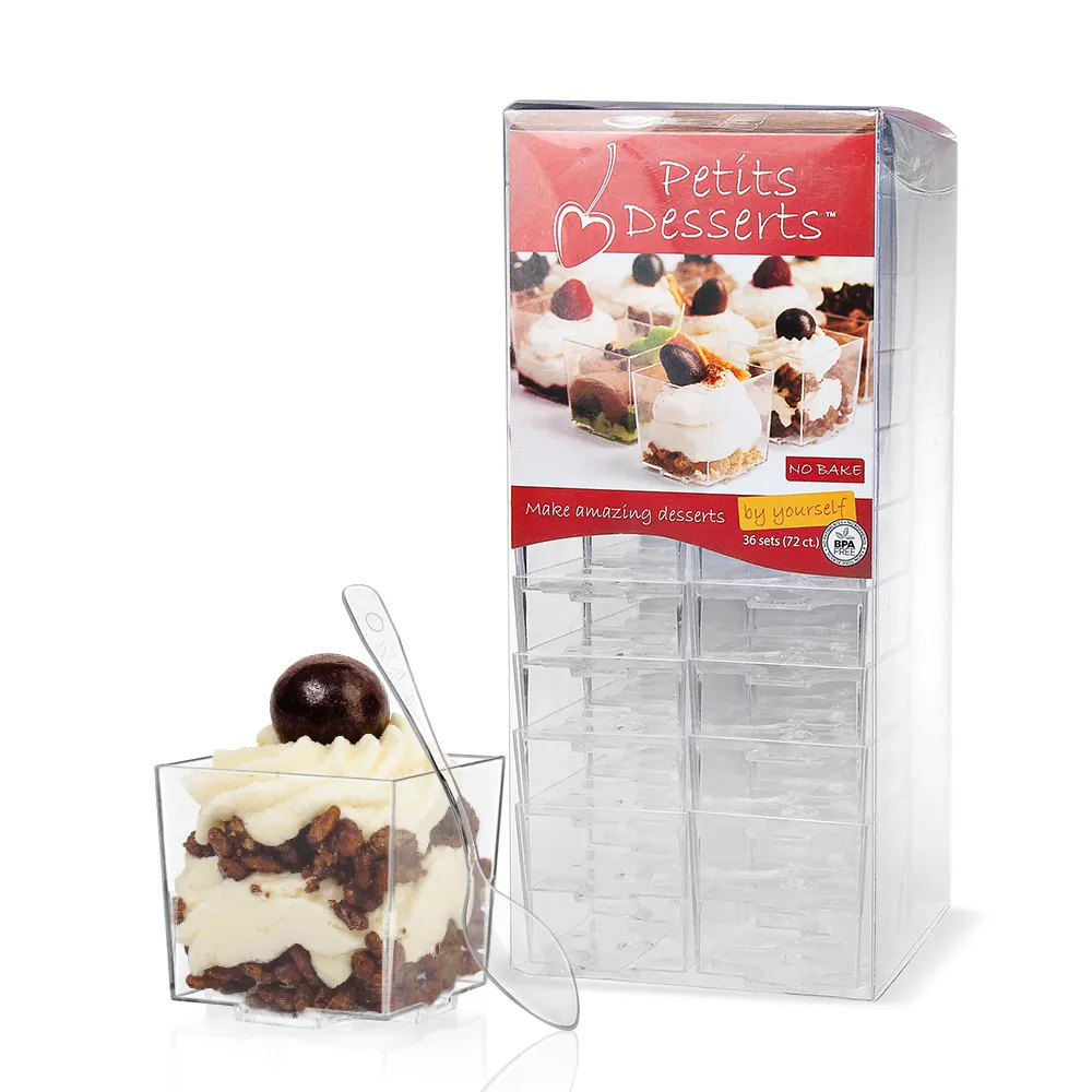 Europa-Pack 60ml 2 onças descartável quadrado plástico PS ice cream sobremesa pudim copo com colher
