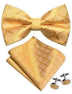 Ensemble Nœud <span class=keywords><strong>Papillon</strong></span> Pré-Noué Ajustable et Cravate Jacquard à Carreaux pour Homme 12x7cm avec Pochette de Costume et Boutons de Manchette, Livré en Coffret - Product Image 6