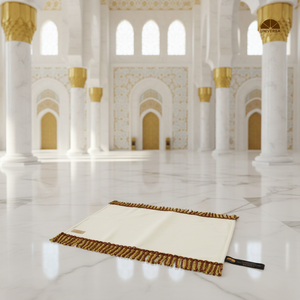 White Islamic <b>Prayer</b> Mat Premium Short Hair Fur Foam Faux Leather Sujood Elegant Gold Tassel Washable Machine Made <b>Prayer</b> <b>Rug</b> - Product Image 4