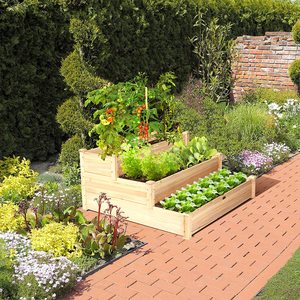 Fioriera Rettangolare a 3 Livelli in Legno per Orto e Fiori, Stile Rustico da Esterno - Product Image 2