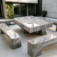 Dalles de granit blanc pulvérisé pour revêtement mural extérieur et bancs de table à manger de luxe sur mesure pour patio de villa