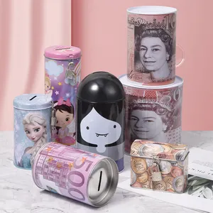 Factory Wholesale Kids Money Box Tin Can Coin Bank Metal Round Money Coin Saving Tin Can