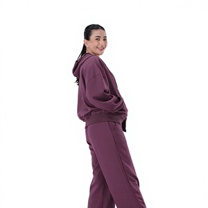 Ensemble de sweat-shirts à capuche pour femmes en coton et bambou tricoté respirant, vêtements d'automne avec poches, coupe régulière, couleur unie - Product Image 2