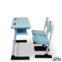 Bureaux et chaises scolaires modernes en métal à hauteur réglable avec plateau en bois et 1 tiroir pour la formation et le télétravail