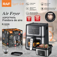 Friteuse à air RAF 5.0L 1700W+500W 2 en 1 avec plaque grill détachable, commande tactile numérique, circulation d'air à 360°, nettoyage facile, cuisine R.5228