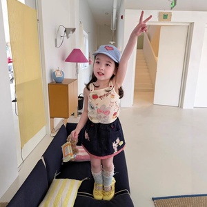 Ensemble Fille Zili Vêtements Enfants 26 Nouveauté Été Dessin Animé Mignon Coton Caraco et Jupe en Jean avec Étiquette Col - Product Image 4
