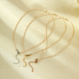 Collier d'<span class=keywords><strong>amitié</strong></span> plaqué or de style classique tissé à la main avec perle naturelle et pierre ronde pour femme, cadeau d'anniversaire - Product Image 1