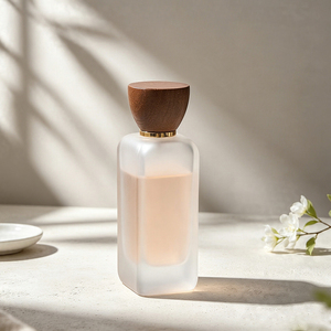 Botella de Perfume de Vidrio Esmerilado Personalizada de 100 ml, Diseño Cuadrado con Tapa de Madera para Marcas de Perfumes Premium - Product Image 1
