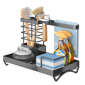 2024 nouveau métal cuisine organisateur évier Caddy organisateur comptoir éponge brosse porte-savon avec plateau de <span class=keywords><strong>vidange</strong></span> automatique - Product Image 3