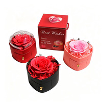 Caja de Joyería de Plástico con Rosas y Hortensias Preservadas, Luz LED, Regalo Romántico para Uso en Interiores/Exteriores, Tacto Suave, Forma de Corazón, Gran Venta