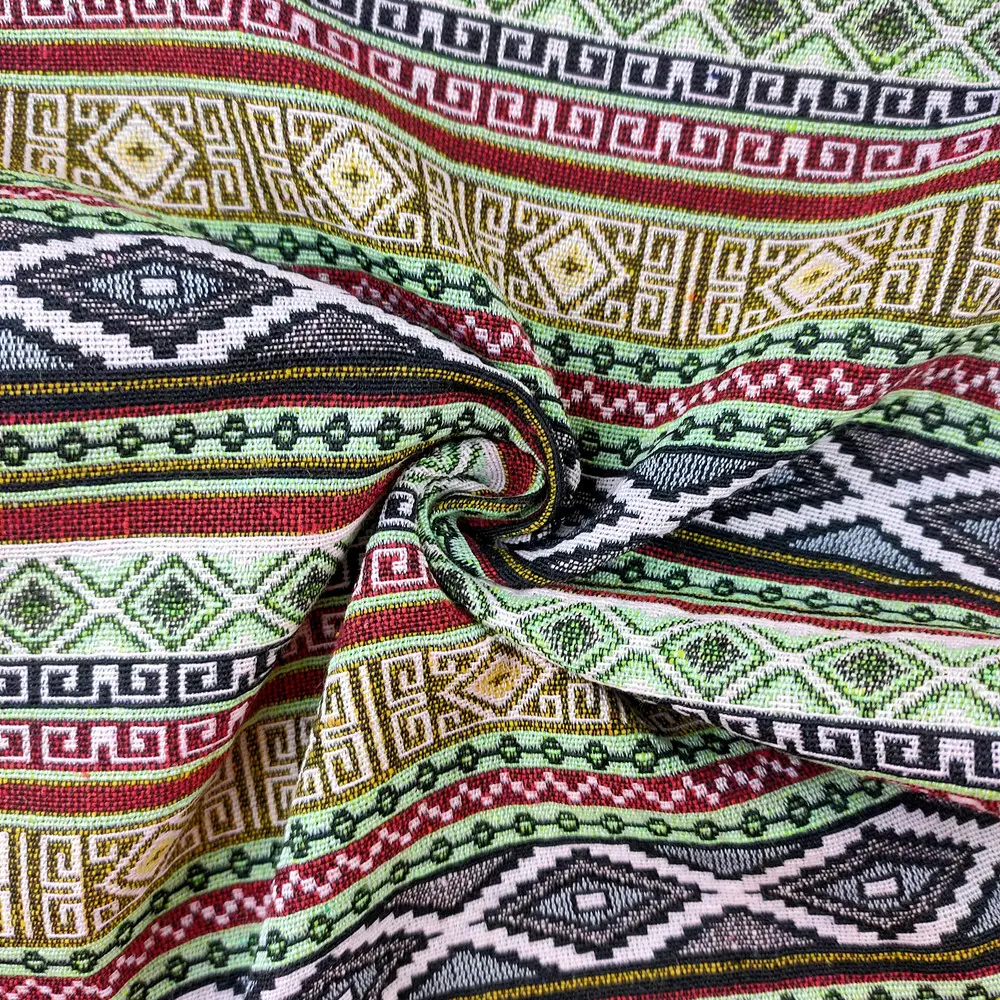 Tela jacquard con rayas geométricas para tapicería, tejido adecuado para sofá, cojín, mochila, venta al por mayor, precio barato, estilo nacional