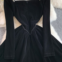 Robe courte décontractée pour femmes, élégante, en velours, à col carré, à manches longues, avec strass, pour les fêtes, le quotidien, robes décontractées