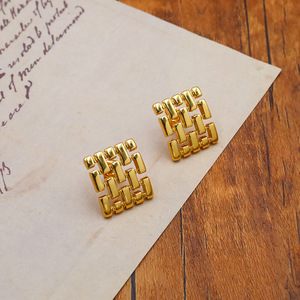 Geometric Metal Stud Earrings Gold Zinc Alloy Stainless Steel Post Women Fashion Jewelry - Product Image 3