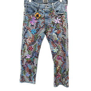 DiZNEW Etiqueta personalizada Fabricante de gama alta Trastes en Jeans Punk de moda para hombres Jeans Tallas grandes a través de láser de retazos - Product Image 3