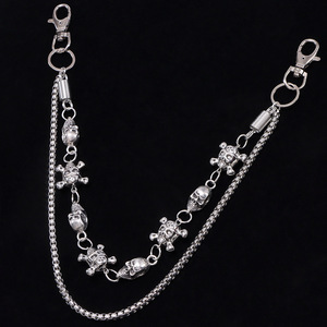 yueli Double Layer Metal Waist Chain <b>Skull</b> Spring Pants Chain Hip Hop Trendy Men Women Jeans Accessory Zinc Alloy Daily Wear - Product Image 3