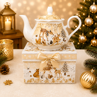 Ensemble écologique de tasse, assiette, théière et cuillère en céramique motif cerf d'automne pour la rentrée scolaire et les cadeaux de Noël