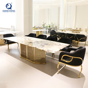 Khung Sắt Chân Vàng Kim Loại Thép Dinning Bảng <span class=keywords><strong>Set</strong></span> 4 Ghế Hoàng Gia Sang Trọng Ý Bàn Ăn Đồ Nội Thất Vàng - Product Image 3