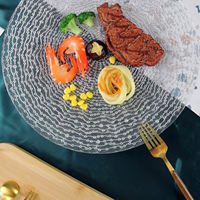 Assiettes de présentation en verre transparent avec motif cercle concentrique à pois dorés, assiettes décoratives rondes pour la décoration de table de mariage et de banquet