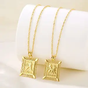 18K Gold Plated Stainless Steel Dainty Jewelry Necklaces Zodiac Waterproof Vintage Zodiac Necklace Card Necklace