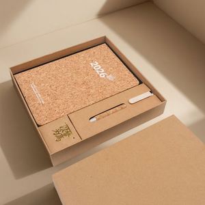 In Stock 2026 Cork Coffee Grounds Thread-bound English Year Calendar Business Style China <b>Notebook</b> Notepad <b>Set</b> Planner Diary - Product Image 2