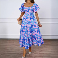 Robe d'été élégante pour femmes, décontractée, longueur au sol, nouvelle station indépendante, épaules dénudées, manches bouffantes, mousseline de soie naturelle ODM